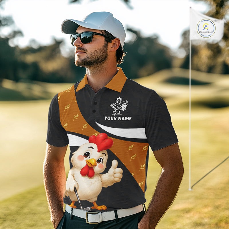 Funny Chicken Golf Polo Shirt Personalized Custom Name Rooster Golfer Polo
