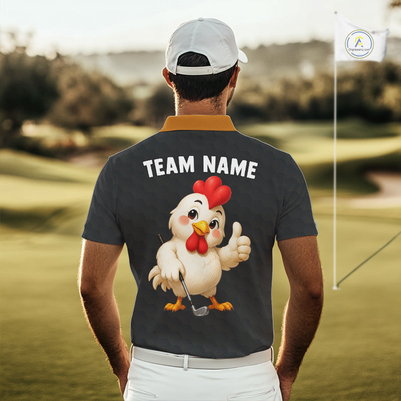 Funny Chicken Golf Polo Shirt Personalized Custom Name Rooster Golfer Polo