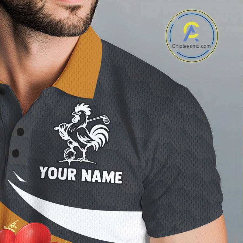 Funny Chicken Golf Polo Shirt Personalized Custom Name Rooster Golfer Polo