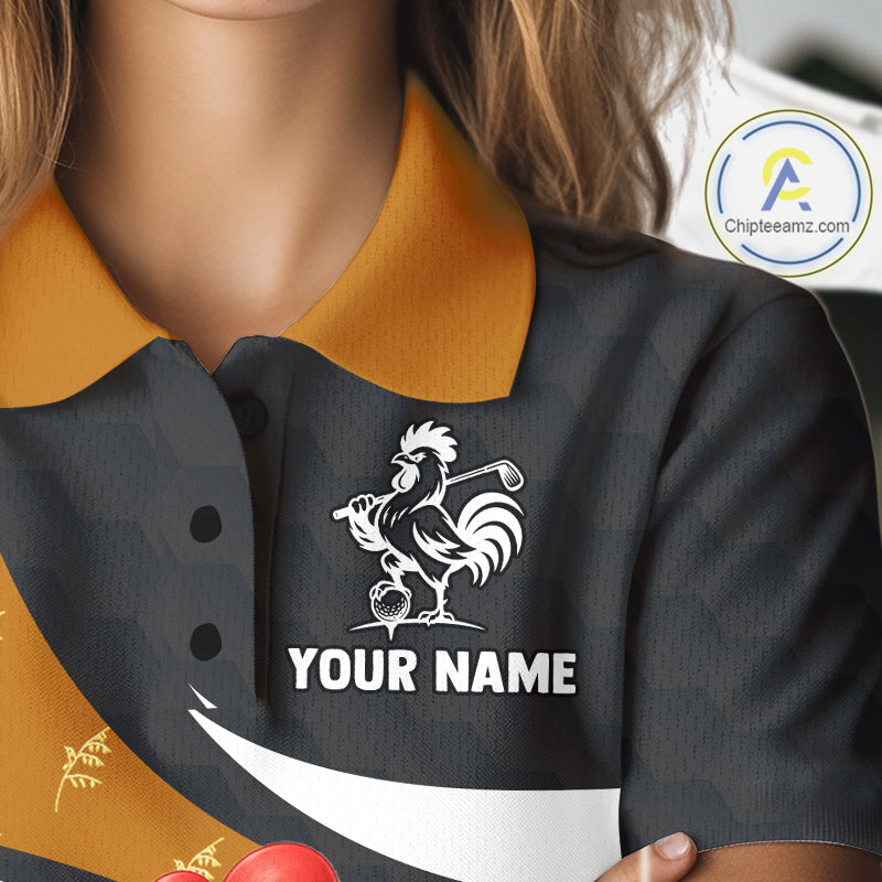 Funny Chicken Golf Polo Shirt Personalized Custom Name Rooster Golfer Polo