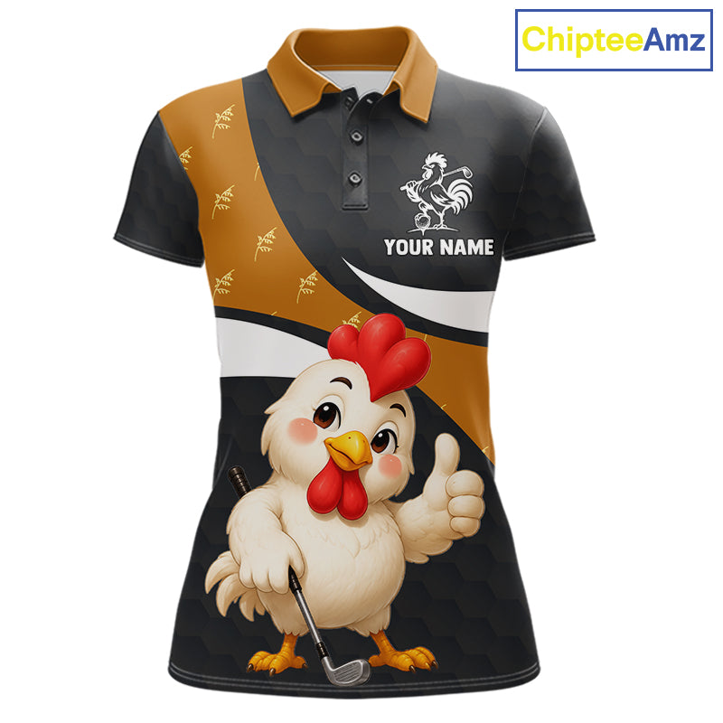 Funny Chicken Golf Polo Shirt Personalized Custom Name Rooster Golfer Polo