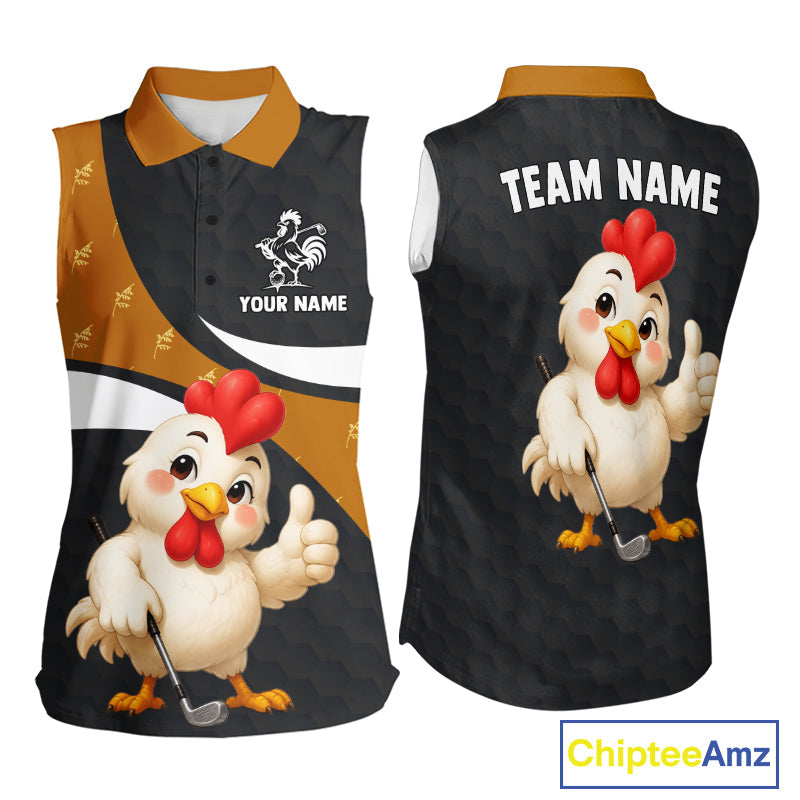 Funny Chicken Sleeveless Golf Polo Shirt Personalized Custom Name Rooster Golfer Polo