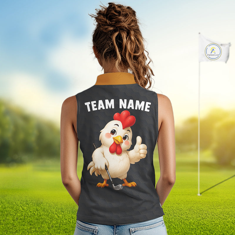 Funny Chicken Sleeveless Golf Polo Shirt Personalized Custom Name Rooster Golfer Polo