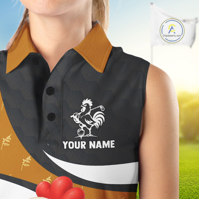 Funny Chicken Sleeveless Golf Polo Shirt Personalized Custom Name Rooster Golfer Polo