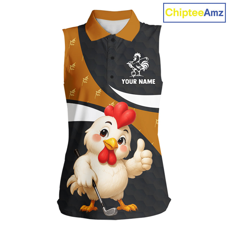 Funny Chicken Sleeveless Golf Polo Shirt Personalized Custom Name Rooster Golfer Polo