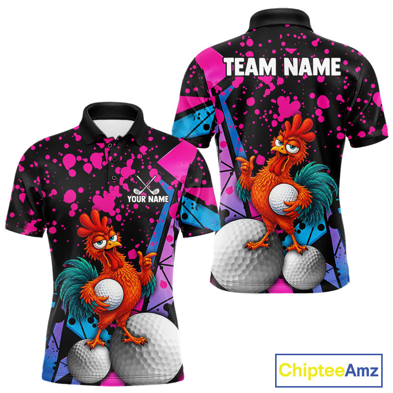 Personalized Rooster Golf Polo Shirt Funny Chicken Custom Team Name Golf Jersey