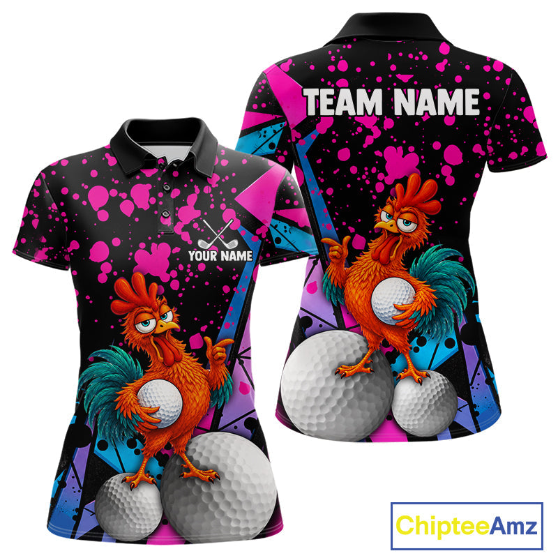 Personalized Rooster Golf Polo Shirt Funny Chicken Custom Team Name Golf Jersey