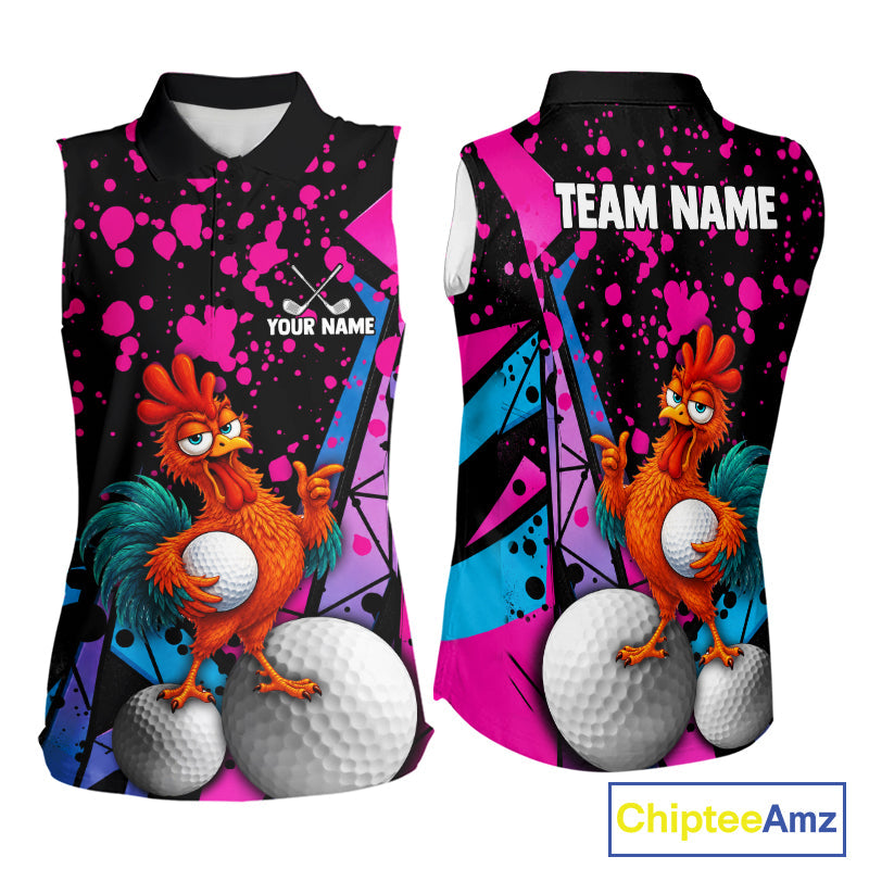 Personalized Rooster Sleeveless Golf Polo Shirt Funny Chicken Custom Team Name Golf Jersey