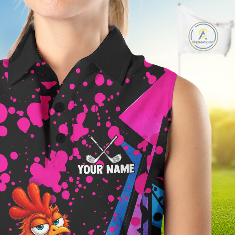 Personalized Rooster Sleeveless Golf Polo Shirt Funny Chicken Custom Team Name Golf Jersey