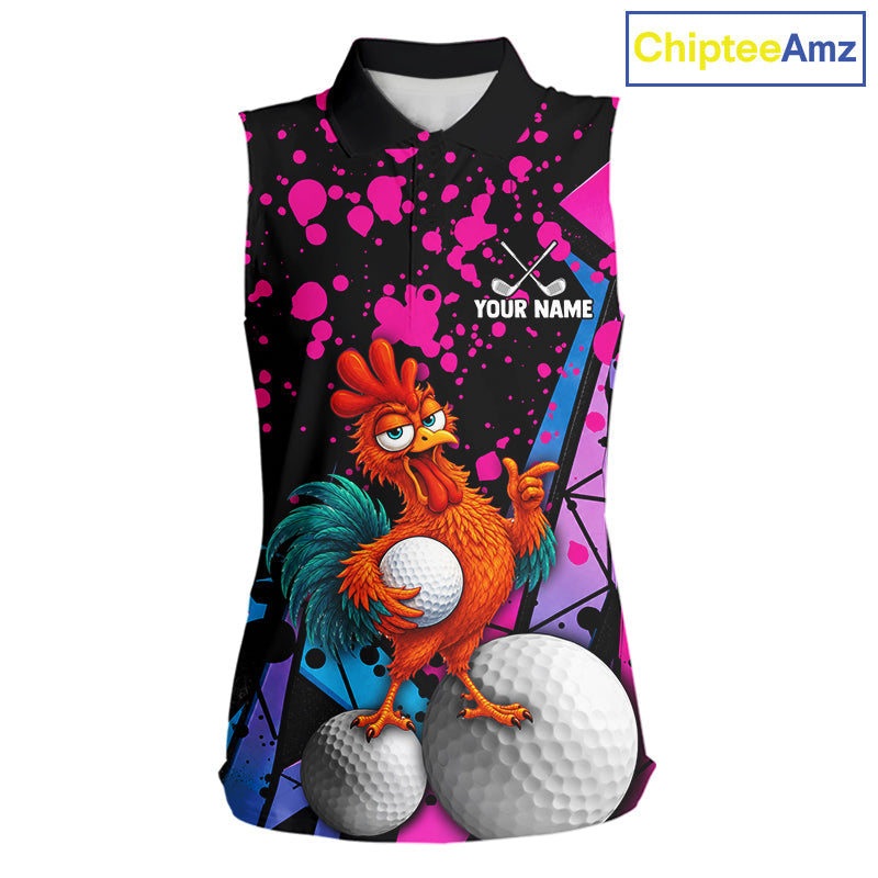 Personalized Rooster Sleeveless Golf Polo Shirt Funny Chicken Custom Team Name Golf Jersey