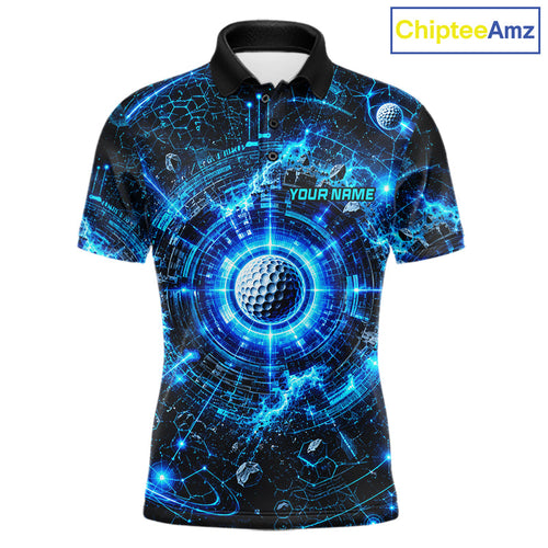 Custom Golf Polo Shirt – Futuristic Blue Golf Ball Personalized Team Golf Jersey
