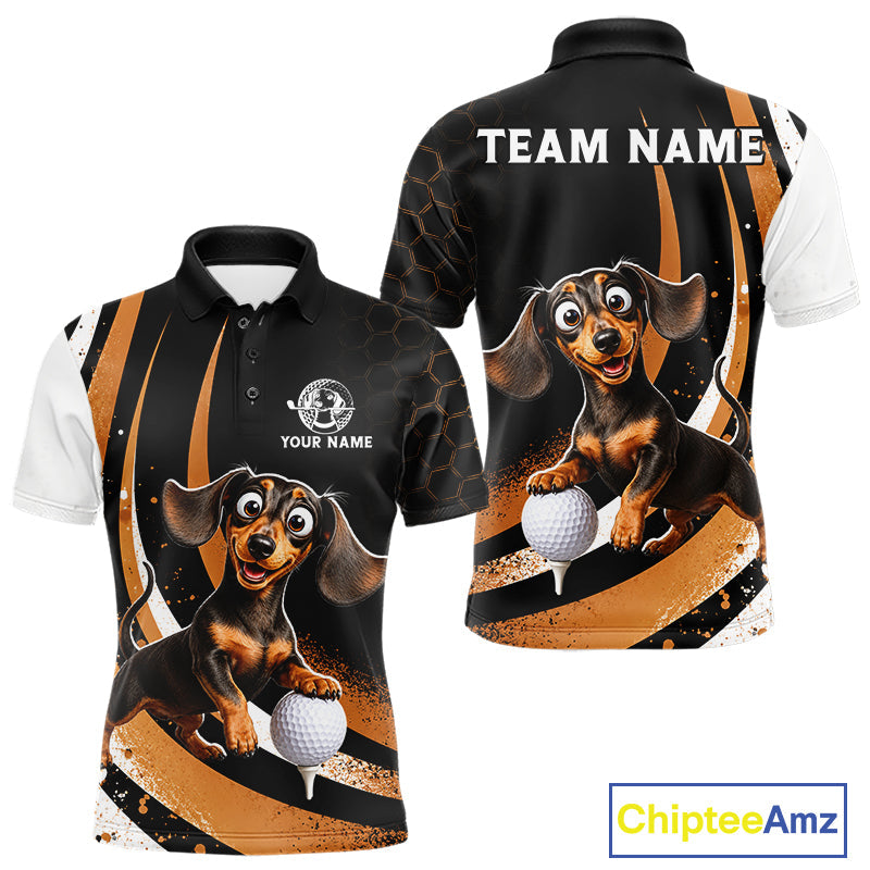 Personalized Dachshund Golf Polo Shirt, Funny Custom Name Dog Golf Shirt