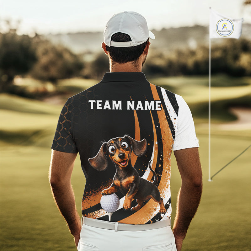 Personalized Dachshund Golf Polo Shirt, Funny Custom Name Dog Golf Shirt