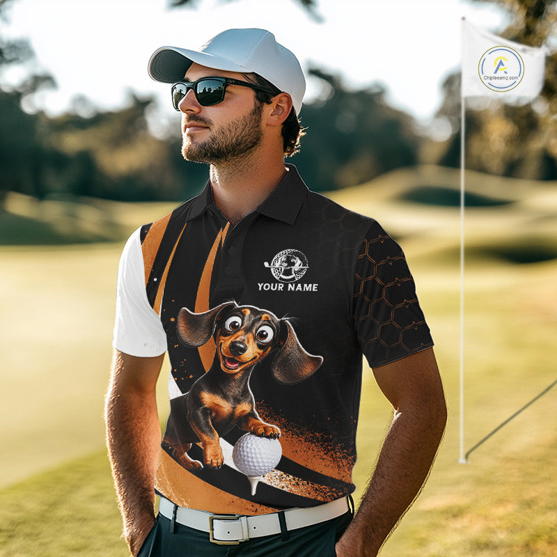 Personalized Dachshund Golf Polo Shirt, Funny Custom Name Dog Golf Shirt