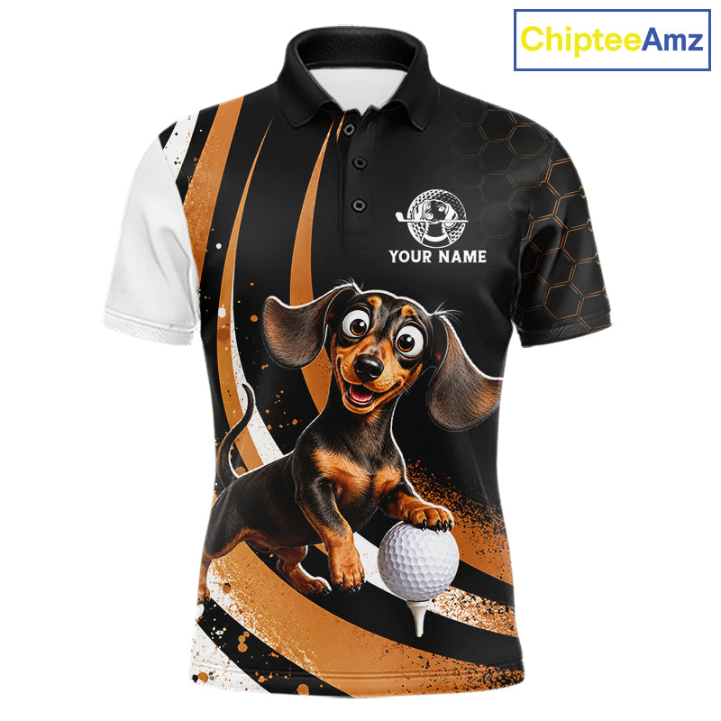 Personalized Dachshund Golf Polo Shirt, Funny Custom Name Dog Golf Shirt