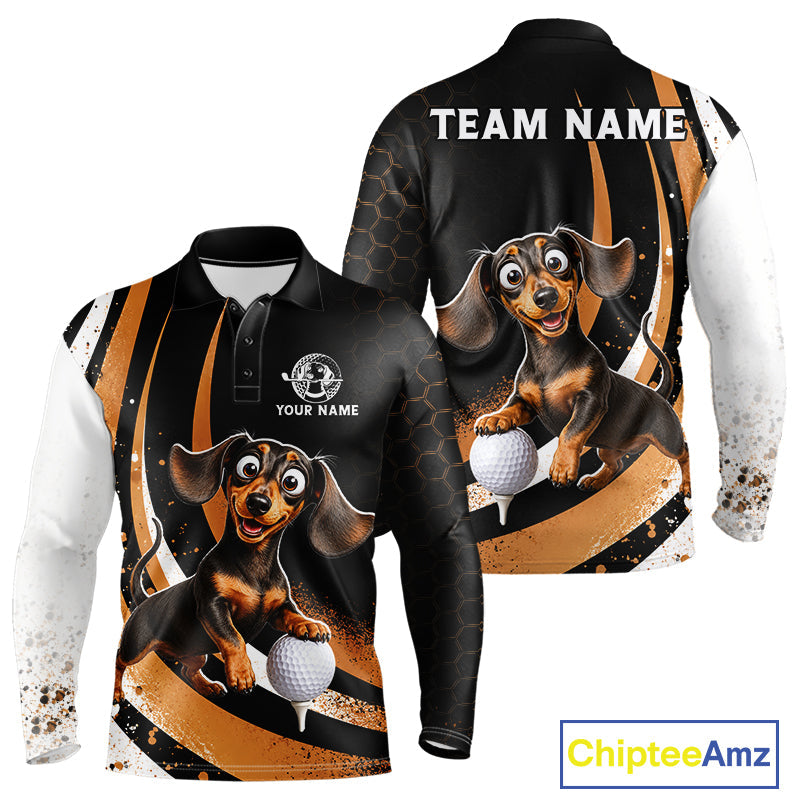 Personalized Dachshund Golf Polo Shirt, Funny Custom Name Dog Golf Shirt