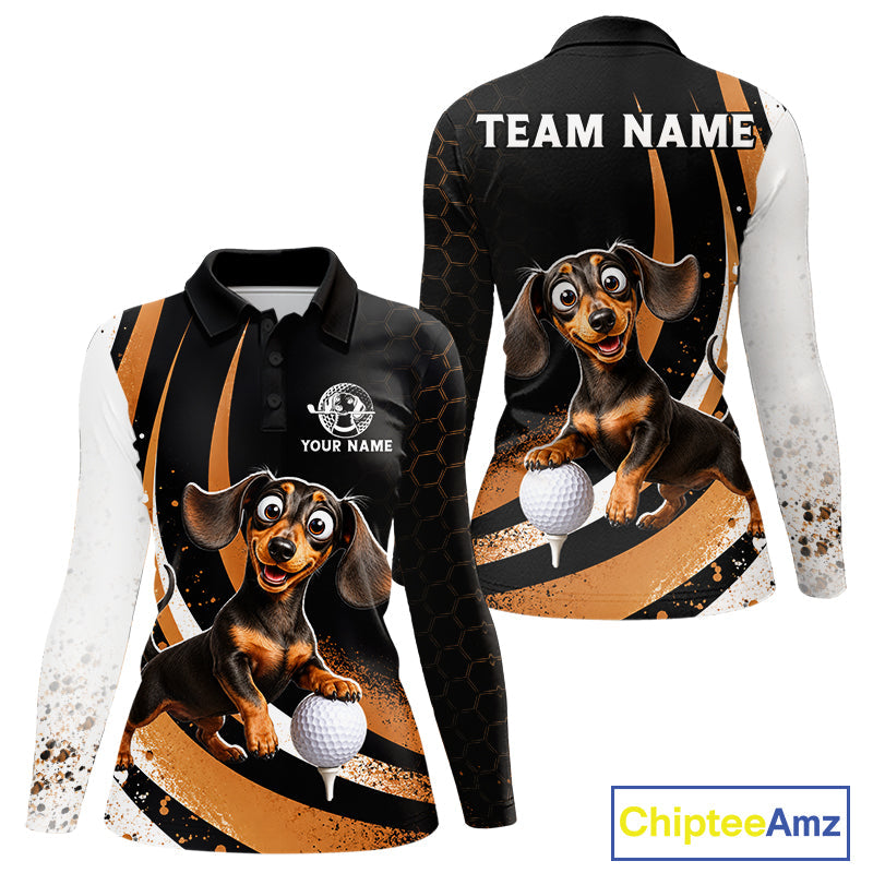 Personalized Dachshund Golf Polo Shirt, Funny Custom Name Dog Golf Shirt