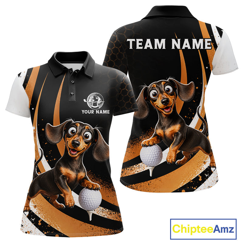 Personalized Dachshund Golf Polo Shirt, Funny Custom Name Dog Golf Shirt