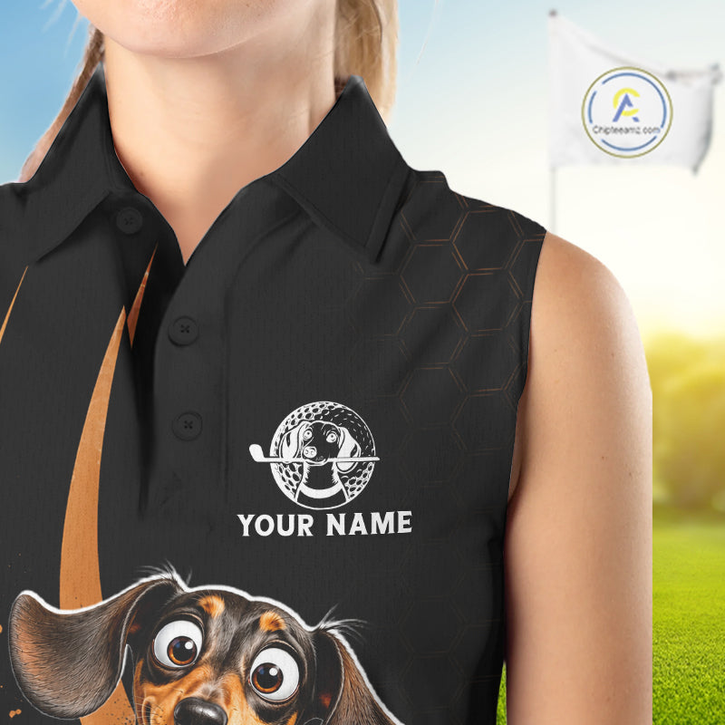 Personalized Dachshund Sleeveless Golf Polo Shirt, Funny Custom Name Dog Golf Shirt