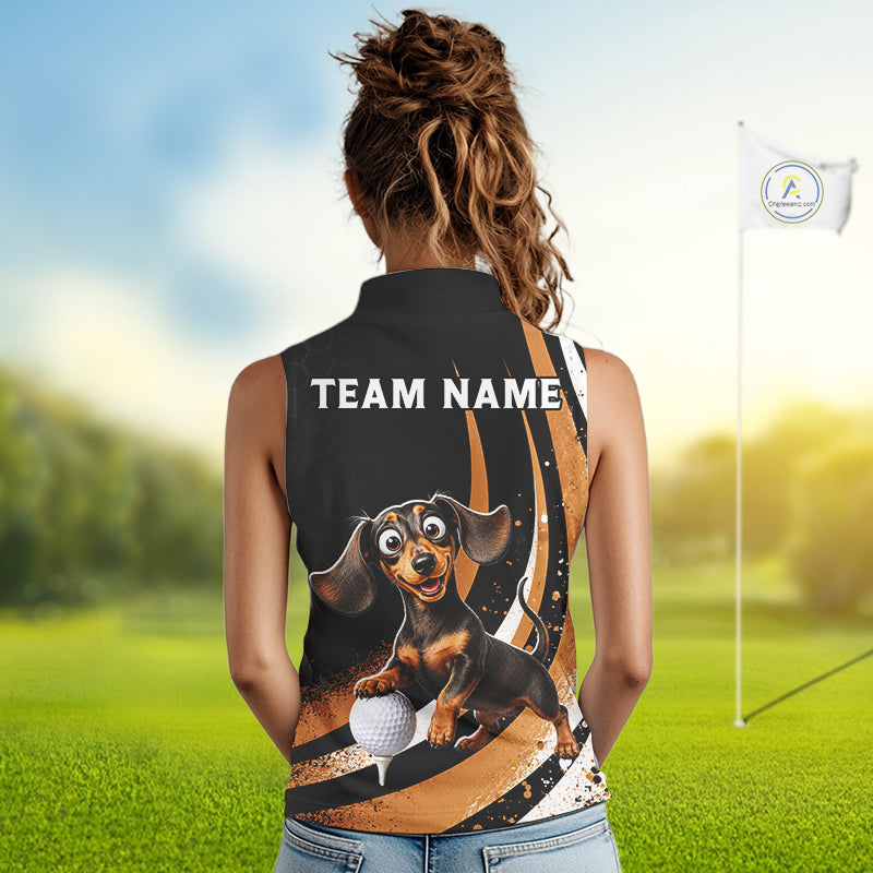 Personalized Dachshund Sleeveless Golf Polo Shirt, Funny Custom Name Dog Golf Shirt