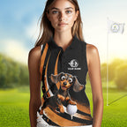Personalized Dachshund Sleeveless Golf Polo Shirt, Funny Custom Name Dog Golf Shirt