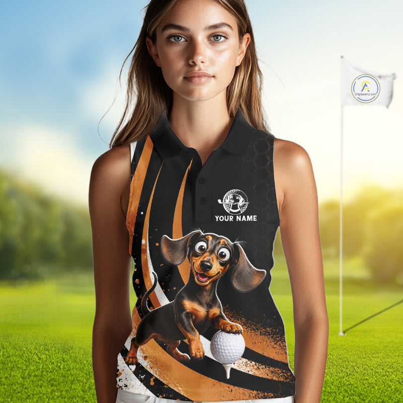 Personalized Dachshund Sleeveless Golf Polo Shirt, Funny Custom Name Dog Golf Shirt