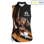 Personalized Dachshund Sleeveless Golf Polo Shirt, Funny Custom Name Dog Golf Shirt