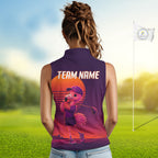 Personalized Flamingo Golf Shirt - Retro Sunset Sleeeveless Golf Polo Shirt
