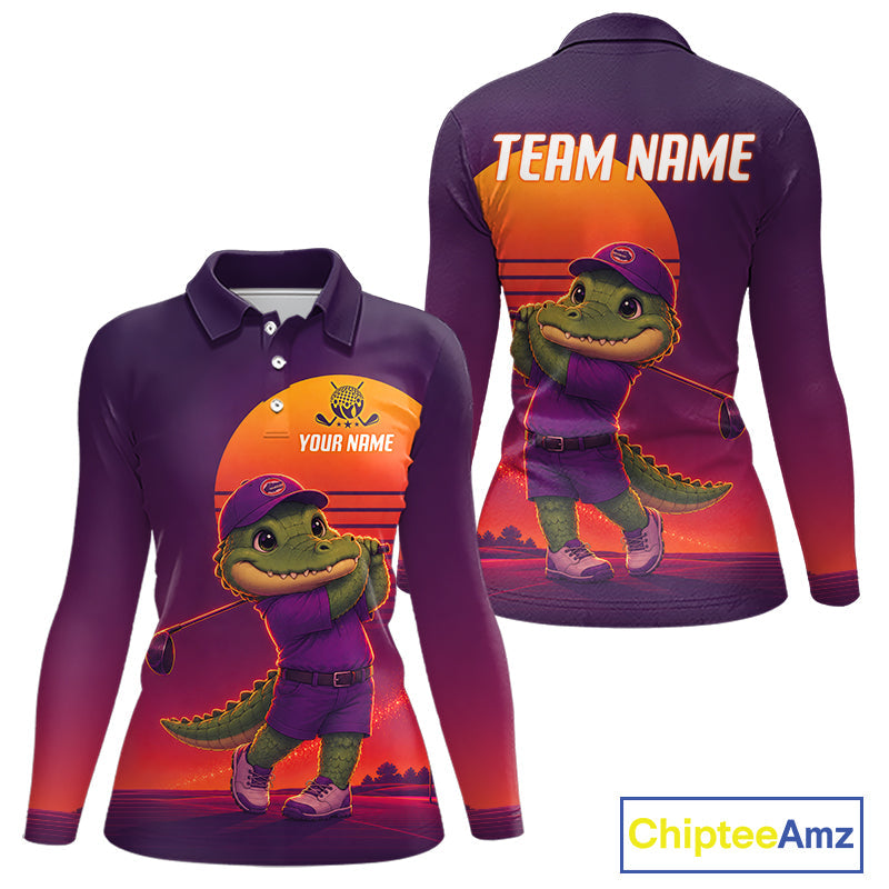 Personalized Alligator Golf Shirt - Retro Sunset Golf Polo Shirt