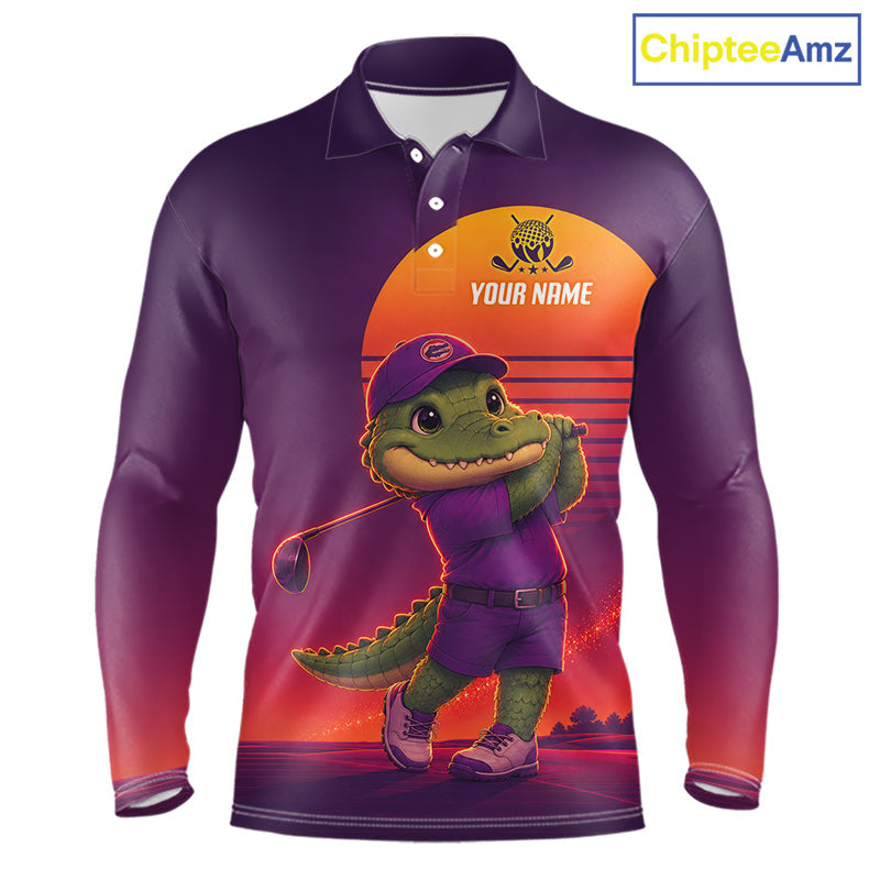 Personalized Alligator Golf Shirt - Retro Sunset Golf Polo Shirt