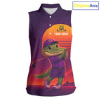 Personalized Alligator Golf Shirt - Retro Sunset Sleeeveless Golf Polo Shirt
