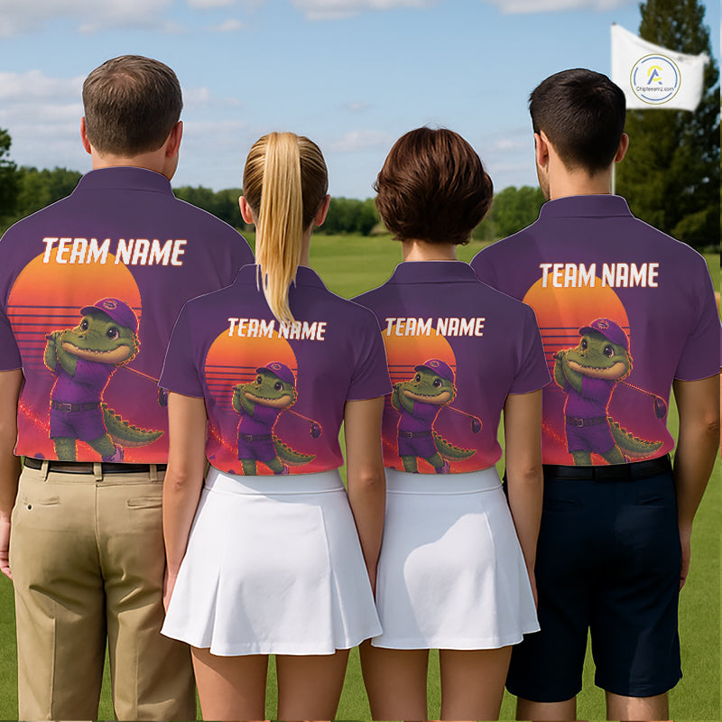 Personalized Alligator Golf Shirt - Retro Sunset Golf Polo Shirt