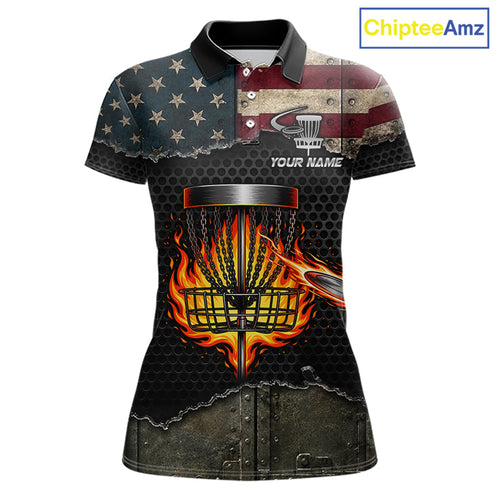 Custom Name USA Flag Disc Golf Tournament Shirt – Fire Basket Sports Apparel Golf