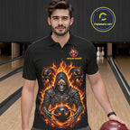 Personalized Bowling Jersey Custom Name Orange Grim Reaper Skull Bowling Polo Shirt Gift