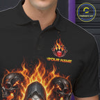 Personalized Bowling Jersey Custom Name Orange Grim Reaper Skull Bowling Polo Shirt Gift