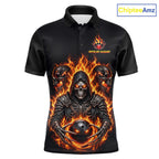 Personalized Bowling Jersey Custom Name Orange Grim Reaper Skull Bowling Polo Shirt Gift