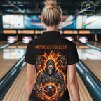Personalized Bowling Jersey Custom Name Orange Grim Reaper Skull Bowling Polo Shirt Gift