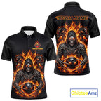 Personalized Bowling Jersey Custom Name Orange Grim Reaper Skull Bowling Polo Shirt Gift