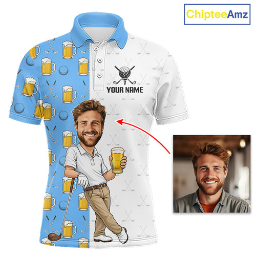 Custom Golf Polo With Face Funny Golfer Beer Lover Gift