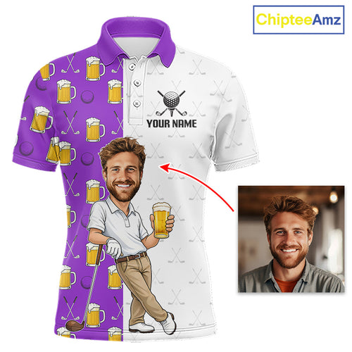 Custom Golf Polo With Face Funny Golfer Beer Lover Gift