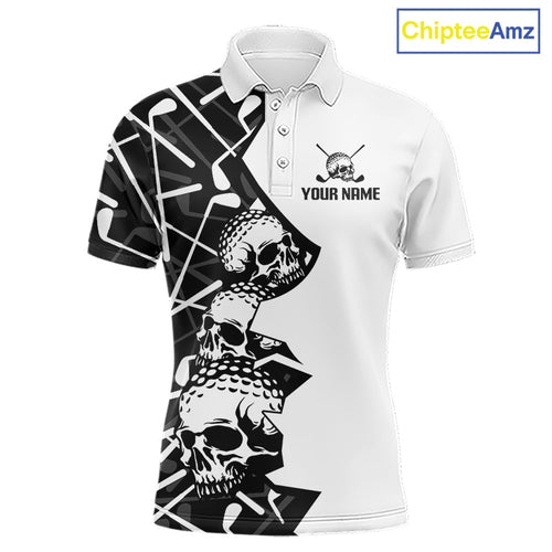Custom Skull Golf Polo Shirt Personalized Name, Tournament Golf Team Polo Jersey