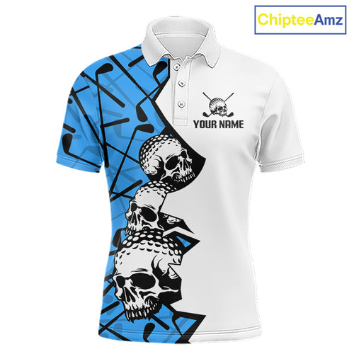 Custom Skull Golf Polo Shirt Personalized Name, Tournament Golf Team Polo Jersey