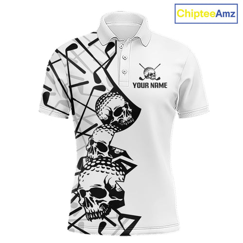Custom Skull Golf Polo Shirt Personalized Name, Tournament Golf Team Polo Jersey