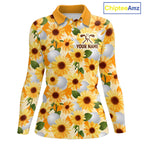 Personalized Sunflower Golf Polo Shirt Custom Name Floral Golf Polo