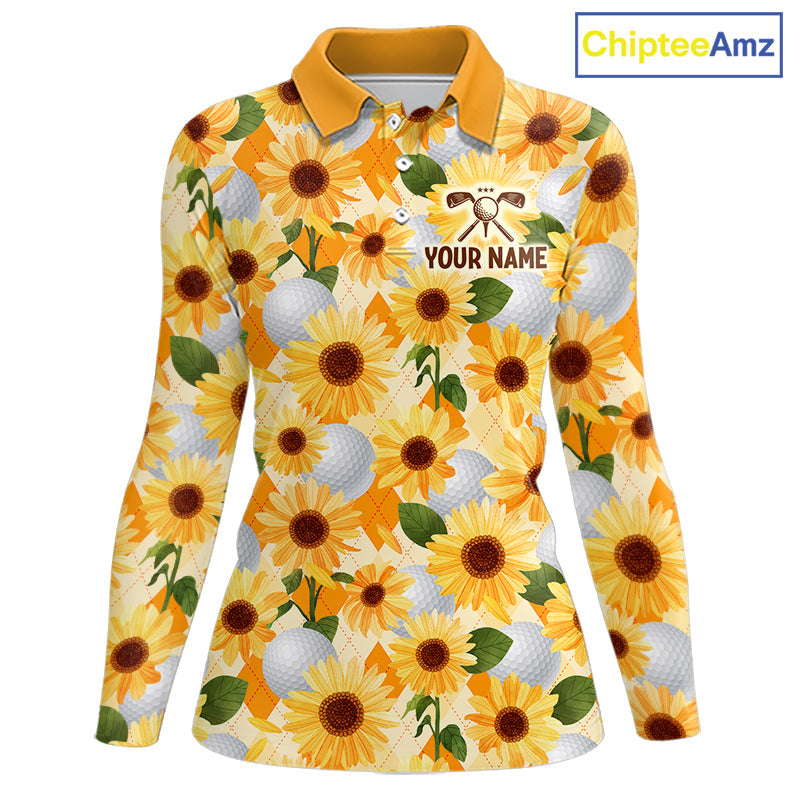 Personalized Sunflower Golf Polo Shirt Custom Name Floral Golf Polo