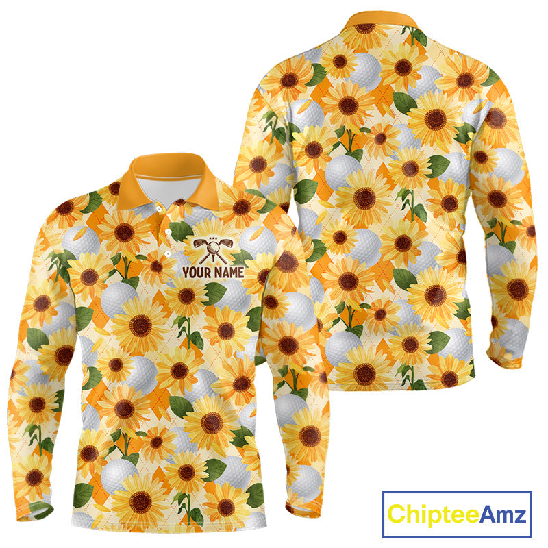 Personalized Sunflower Golf Polo Shirt Custom Name Floral Golf Polo