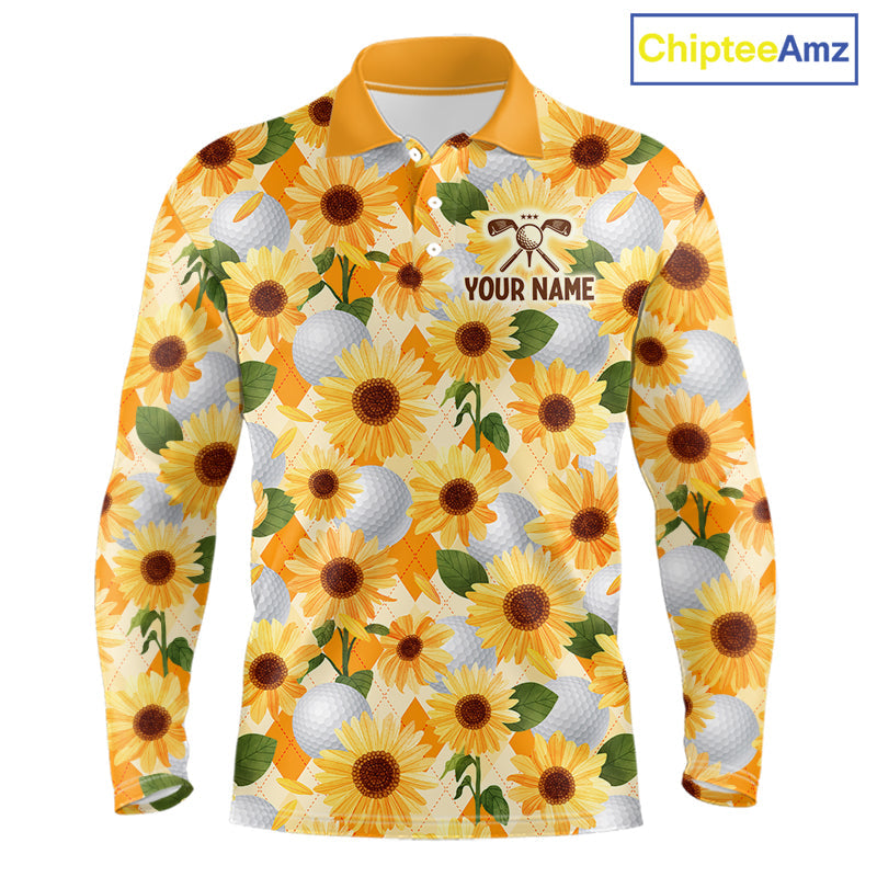 Personalized Sunflower Golf Polo Shirt Custom Name Floral Golf Polo