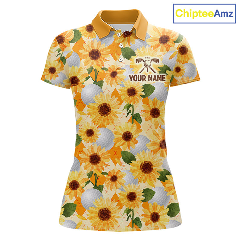 Personalized Sunflower Golf Polo Shirt Custom Name Floral Golf Polo