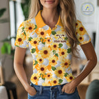 Personalized Sunflower Golf Polo Shirt Custom Name Floral Golf Polo