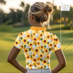 Personalized Sunflower Golf Polo Shirt Custom Name Floral Golf Polo